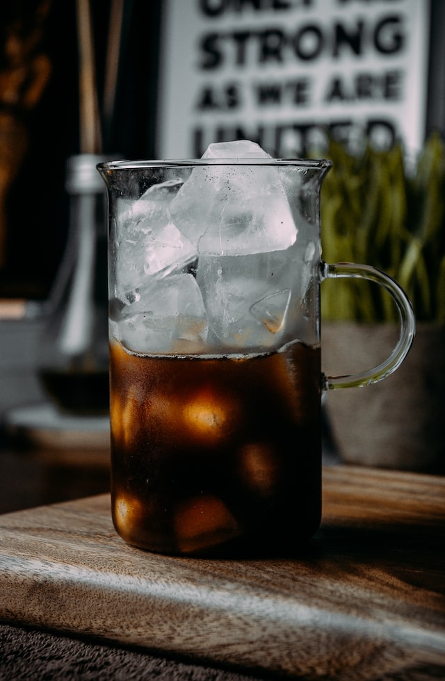 ice coffee in a big jug with full of ice